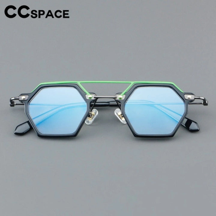 CCspace Unisex Full Rim Polygon Double Bridge Acetate Alloy Eyeglasses 3812 Full Rim CCSpace