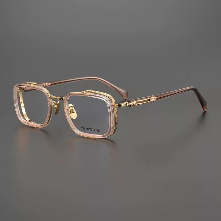 Gatenac Unisex Full Rim Square Acetate Titanium Eyeglasses Gxyj1023 Full Rim Gatenac Pink