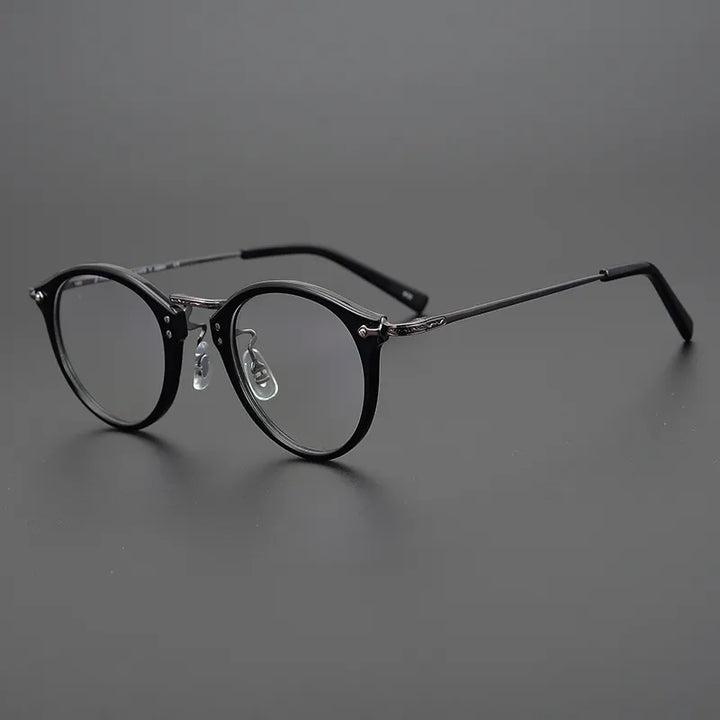 Black Mask Unisex Full Rim Round Titanium Acetate Eyeglasses G805 Full Rim Black Mask Black-Gray