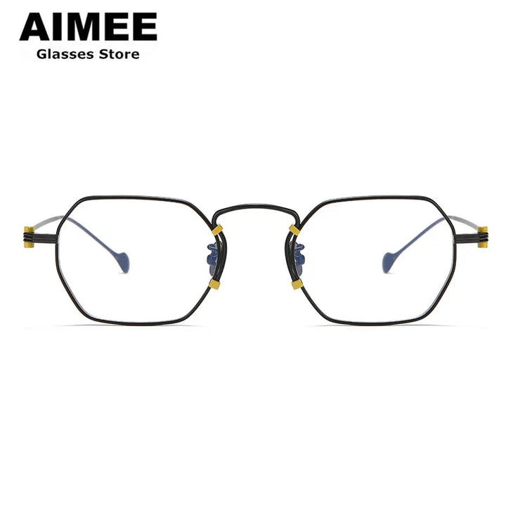 Aimee Unisex Full Rim Flat Top Polygon Titanium Eyeglasses 190069 Full Rim Aimee