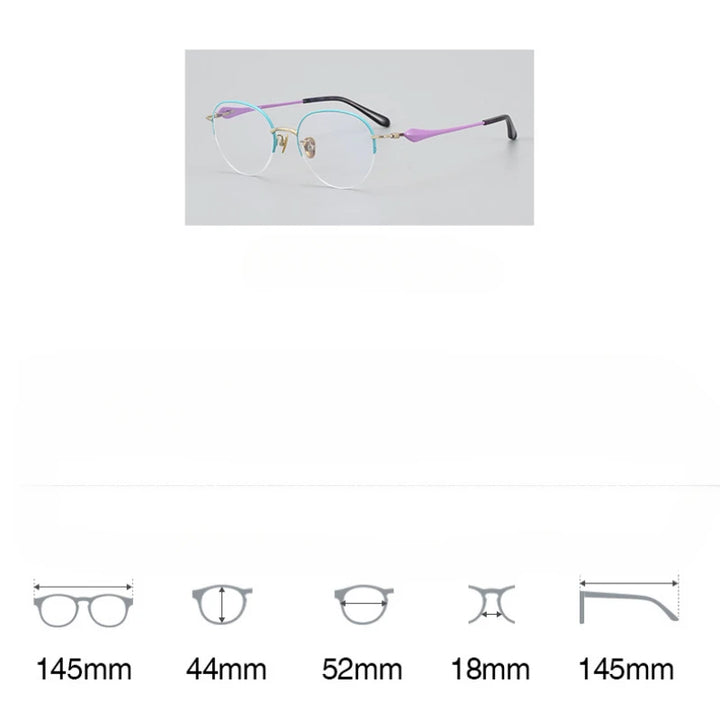 Hewei Unisex Semi Rim Stainless Steel Eyeglasses 415019 Semi Rim Hewei