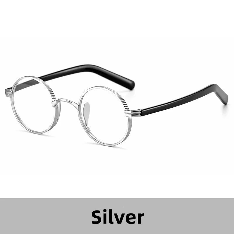 Kocolior Unisex Full Rim Small Round Titanium Hyperopic Reading Glasses 0881 Reading Glasses Kocolior Silver 0