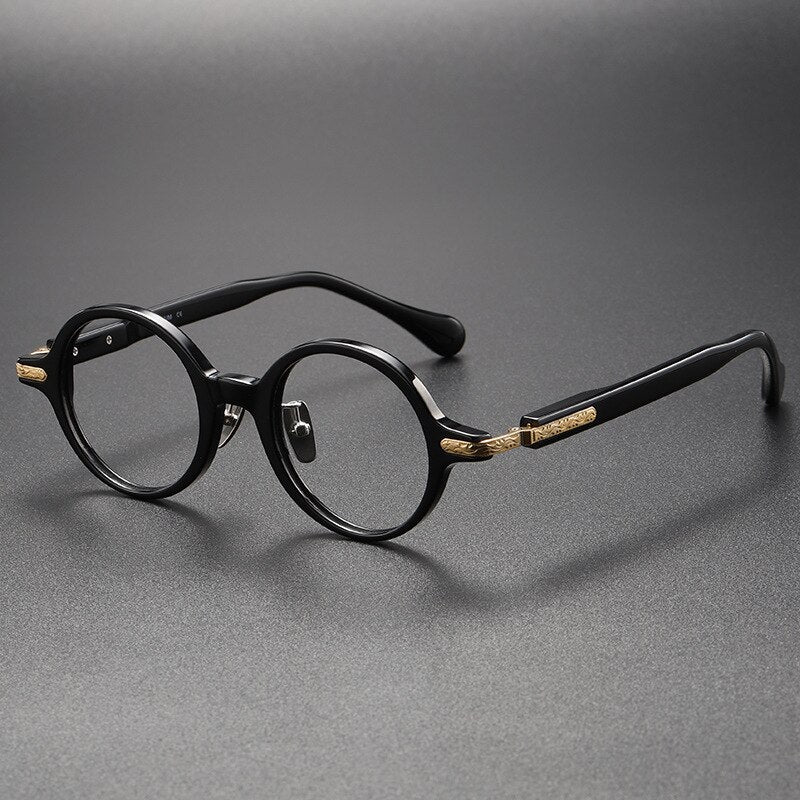 CCspace Unisex Full Rim Round Acetate Eyeglasses 56385 Full Rim CCspace C1Black