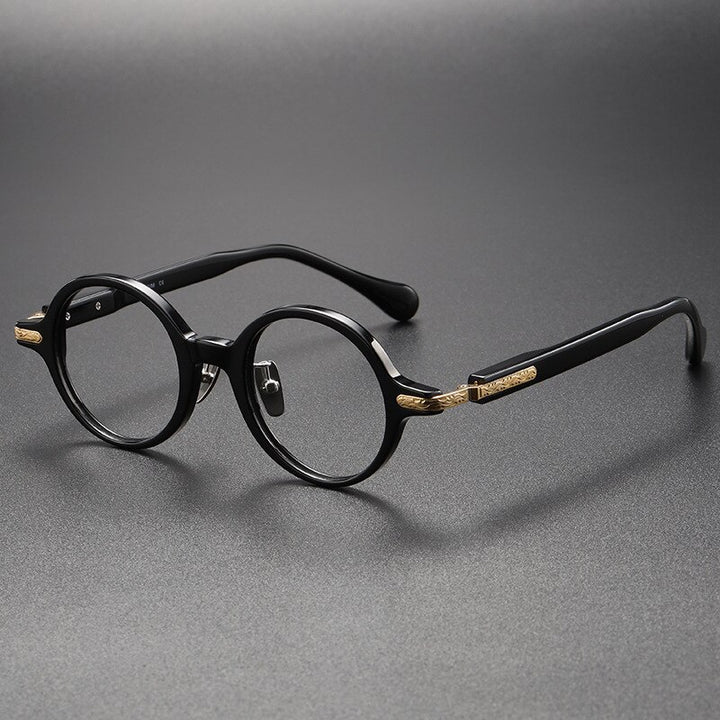 CCspace Unisex Full Rim Round Acetate Eyeglasses 56385 Full Rim CCspace C1Black