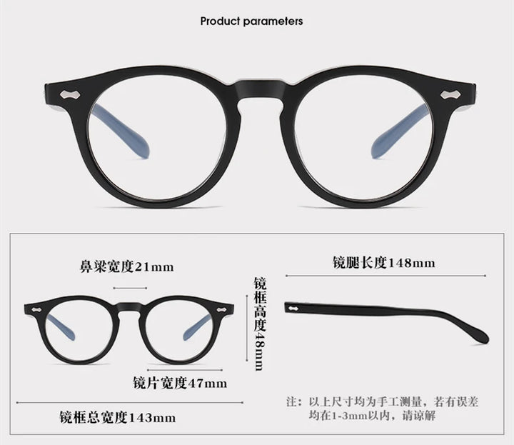 Black Mask Unisex Full Rim Round Acetate Eyeglasses Sh505 Full Rim Black Mask