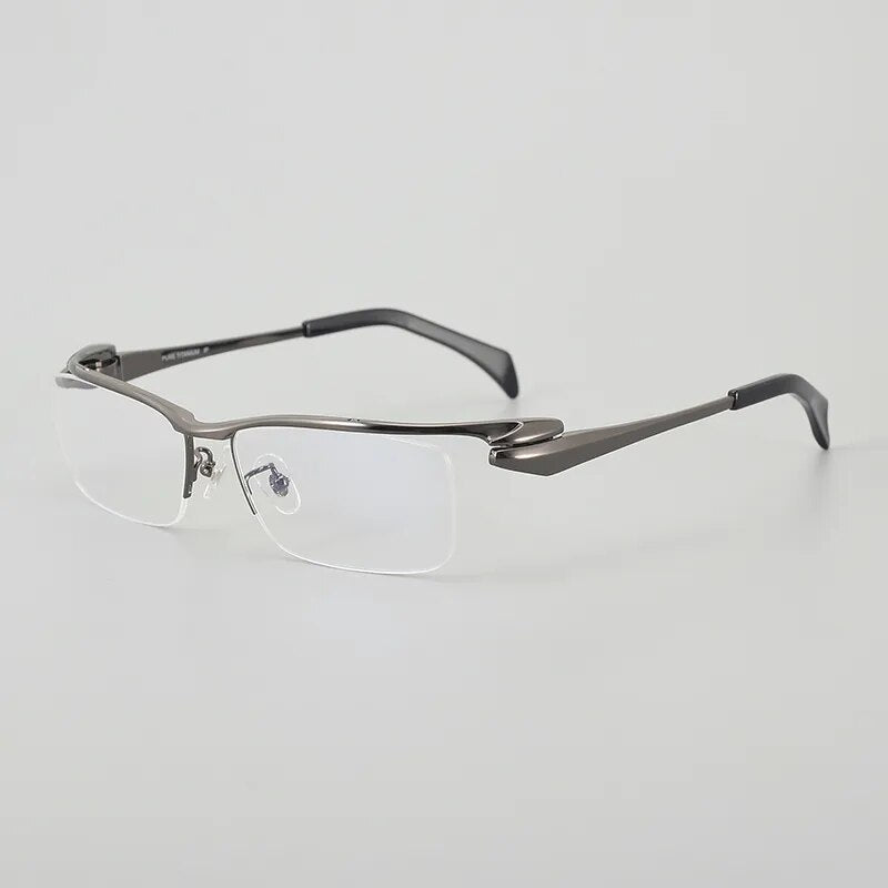 Muzz Men's Semi Rim Rectangle Titanium Eyeglasses 1153q Semi Rim Muzz Gray