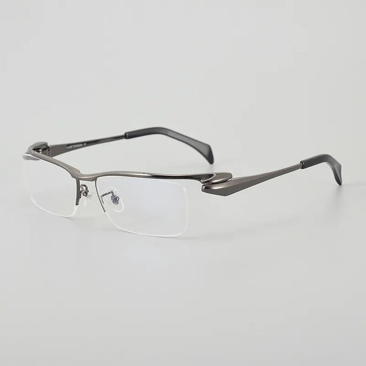 Muzz Men's Semi Rim Rectangle Titanium Eyeglasses 1153q Semi Rim Muzz Gray