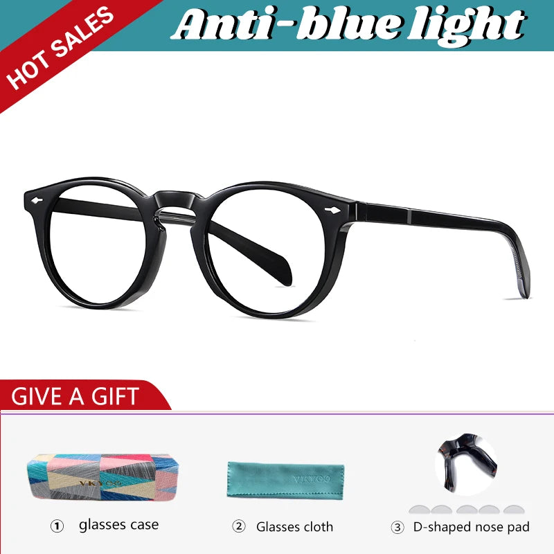 Vicky Unisex Full Rim Round Acetate Myopic Reading Glasses Polarized 31102 Reading Glasses Vicky Prescription custom S31102-C1-1