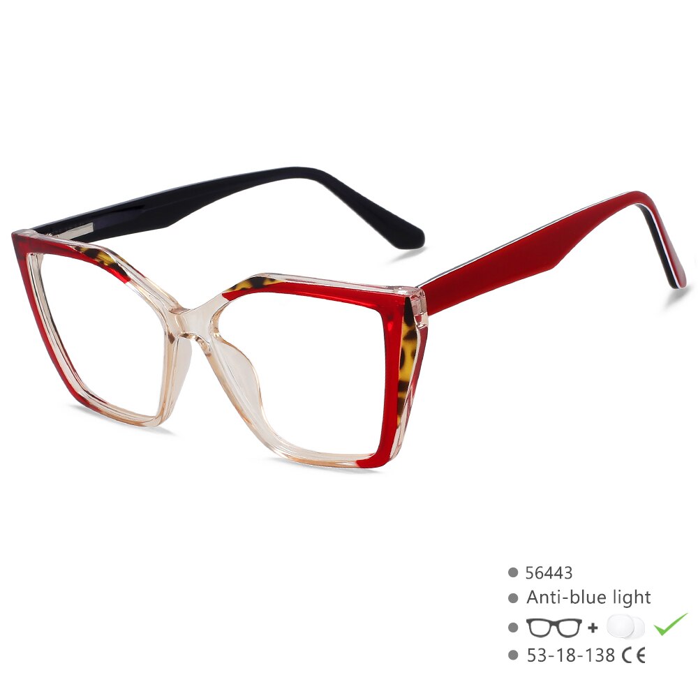 CCspace Unisex Full Rim Large Square Tr 90 Titanium Eyeglasses 56443 Full Rim CCspace C3Red