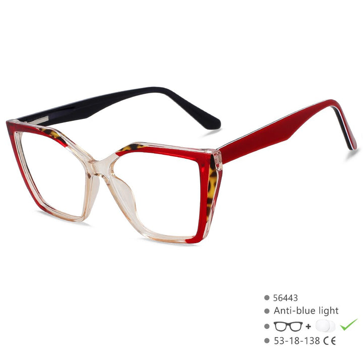 CCspace Unisex Full Rim Large Square Tr 90 Titanium Eyeglasses 56443 Full Rim CCspace C3Red