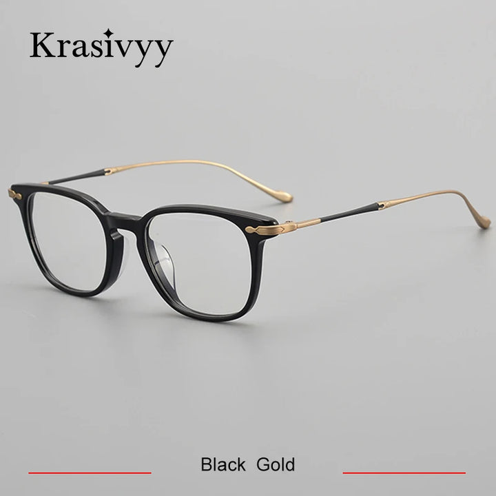 Krasivyy Unisex Full Rim Square Acetate Titanium Eyeglasses 65888 Full Rim Krasivyy Black Gold