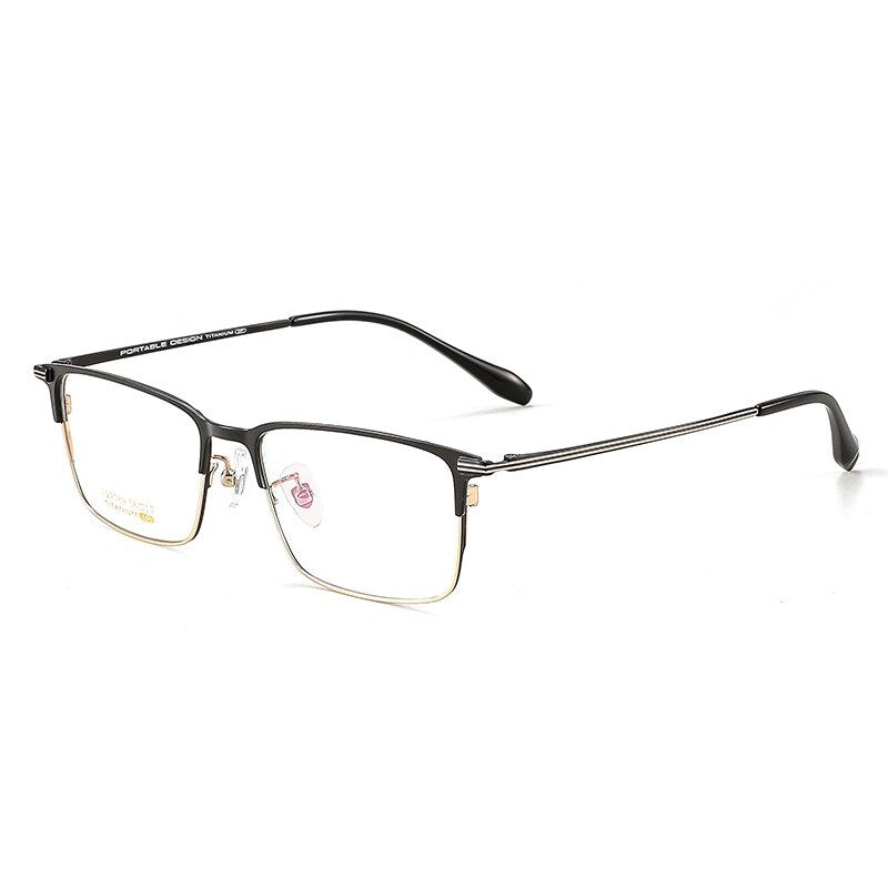 KatKani Unisex Full Rim Large Square Titanium Eyeglasses 99069 Full Rim KatKani Eyeglasses Black Gold  