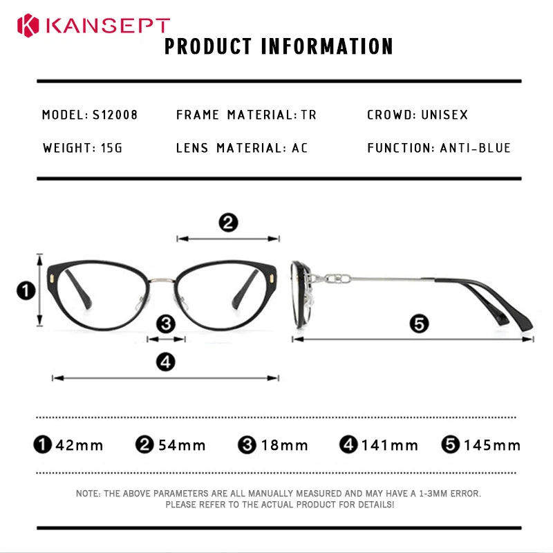Kansept Women's Full Rim Oval Cat Eye Tr 90 Alloy Reading Glasses 12008