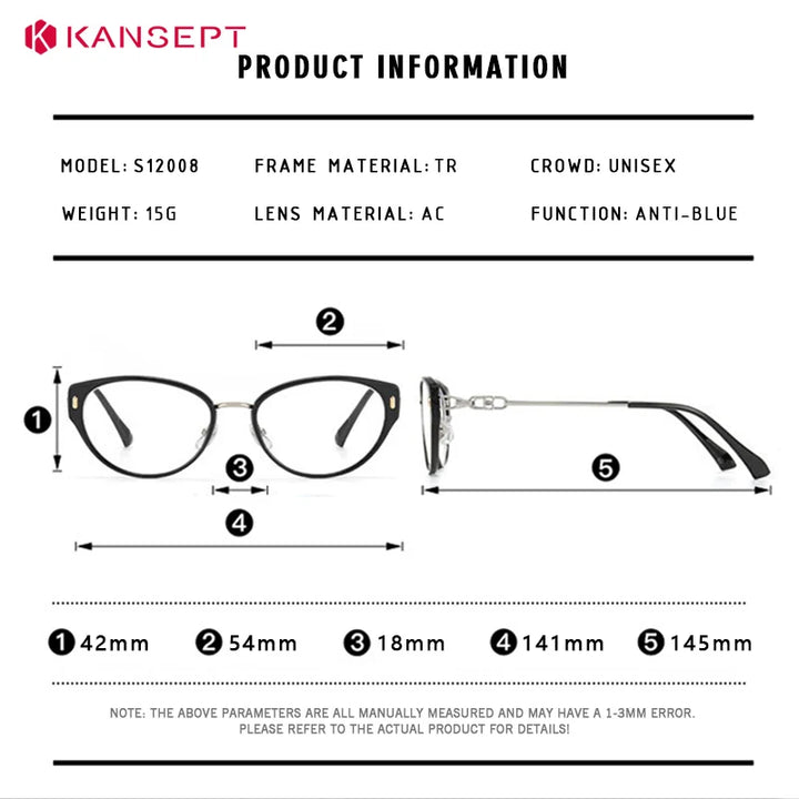 Kansept Women's Full Rim Oval Cat Eye Tr 90 Alloy Reading Glasses 12008