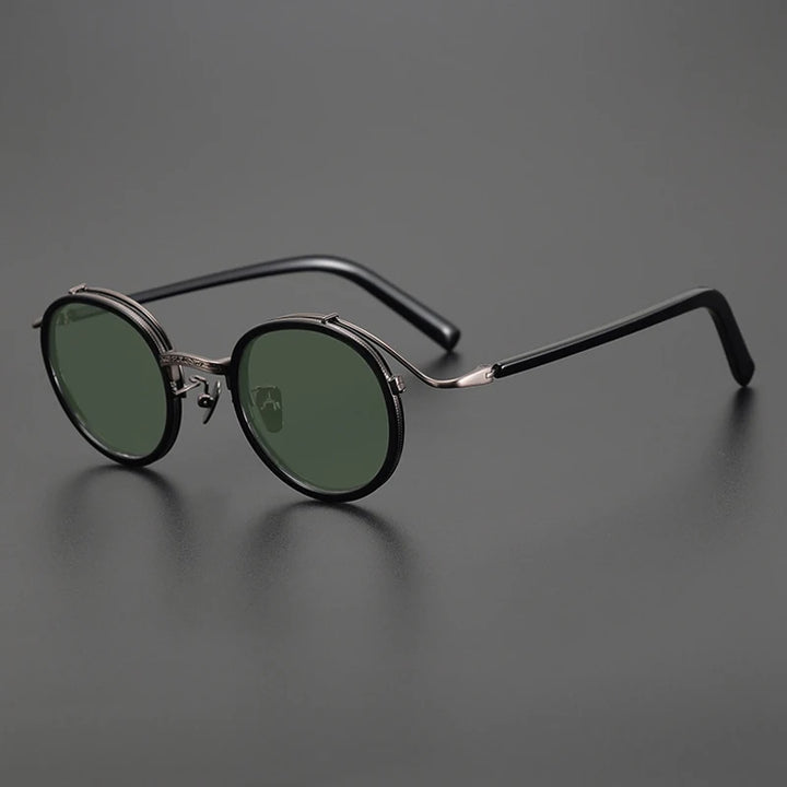 Gatenac Unisex Full Rim Round Polarized Acetate Titanium Sunglasses Mo12 Sunglasses Gatenac Black Green