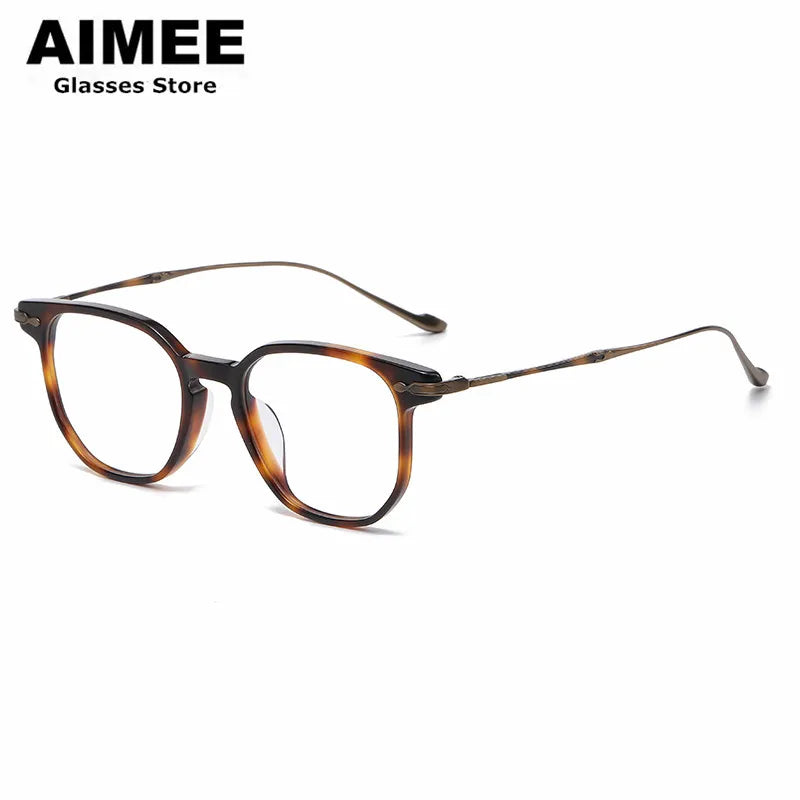 Aimee Unisex Full Rim Square Titanium Acetate Eyeglasses 945887 Full Rim Aimee Tortoise-Bronze