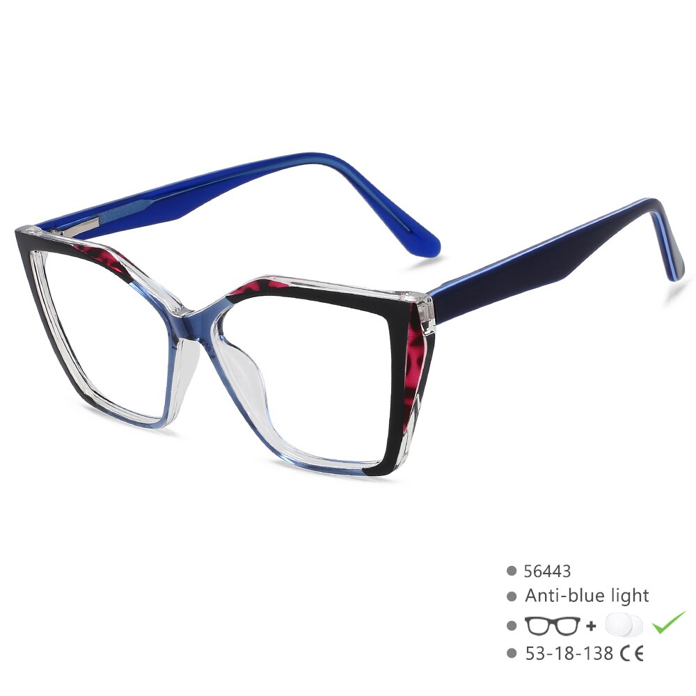CCspace Unisex Full Rim Large Square Tr 90 Titanium Eyeglasses 56443 Full Rim CCspace C4Blue