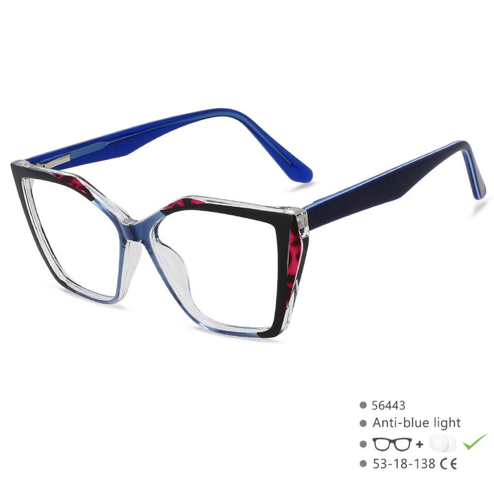 CCspace Unisex Full Rim Large Square Tr 90 Titanium Eyeglasses 56443 Full Rim CCspace C4Blue