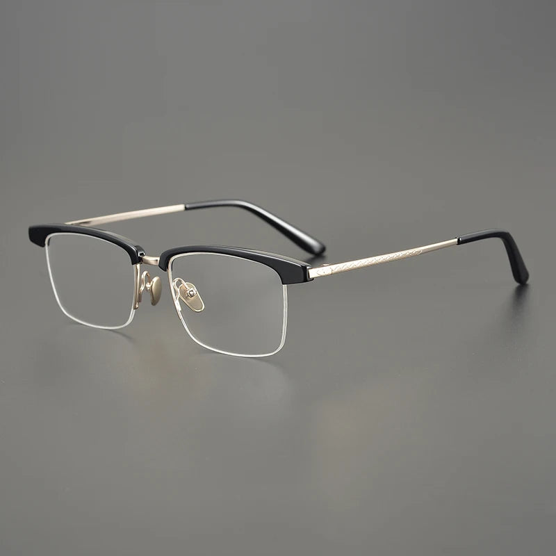 Aimee Unisex Semi Rim Square Titanium Acetate Eyeglasses 949105 Semi Rim Aimee Black-Gold