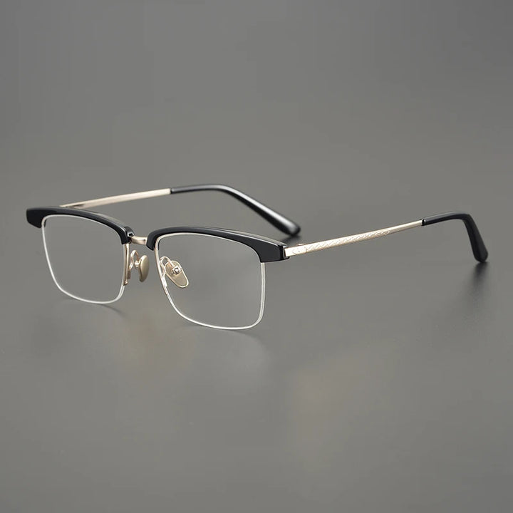 Aimee Unisex Semi Rim Square Titanium Acetate Eyeglasses 949105 Semi Rim Aimee Black-Gold