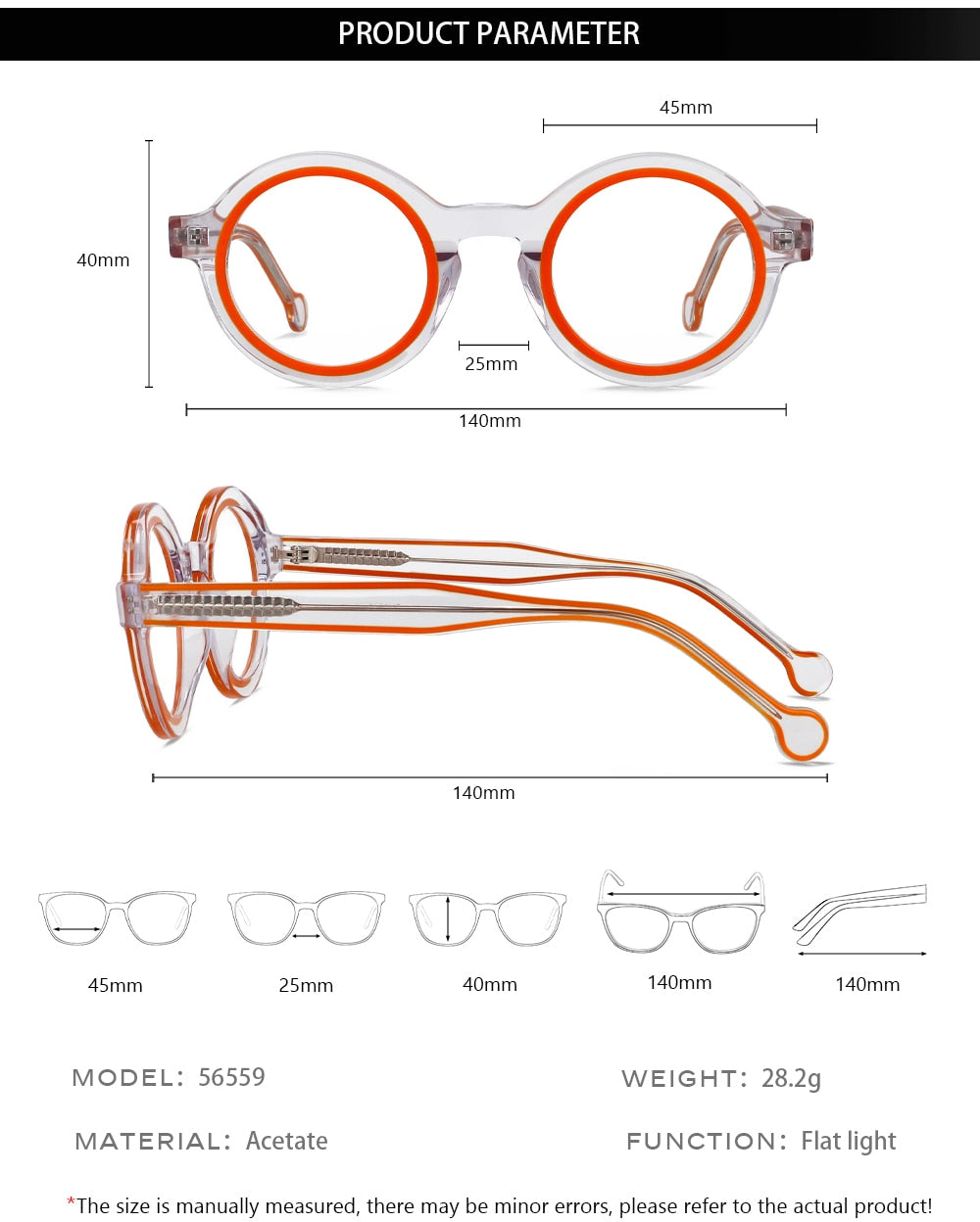 CCspace Women's Full Rim Small Round Acetate Eyeglasses 56559 Full Rim CCspace