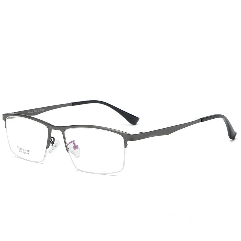 Aimee Men's Semi Rim Big Square Titanium Eyeglasses 6607 Semi Rim Aimee gun-grey