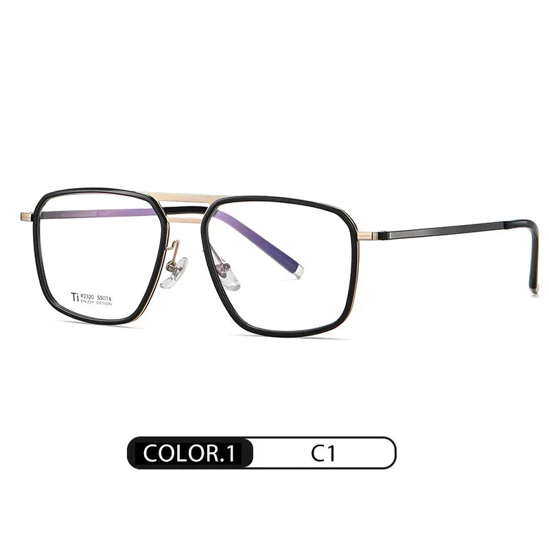 Hotony Unisex Full Rim Square Double Bridge Titanium Acetate Eyeglasses 72320 Full Rim Hotony C1