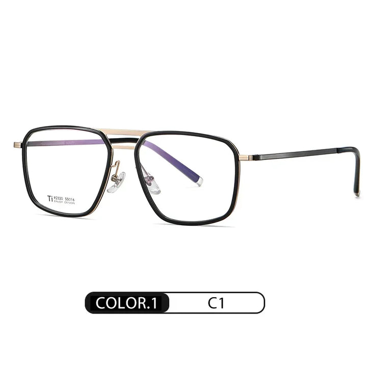 Hotony Unisex Full Rim Square Double Bridge Titanium Acetate Eyeglasses 72320 Full Rim Hotony C1
