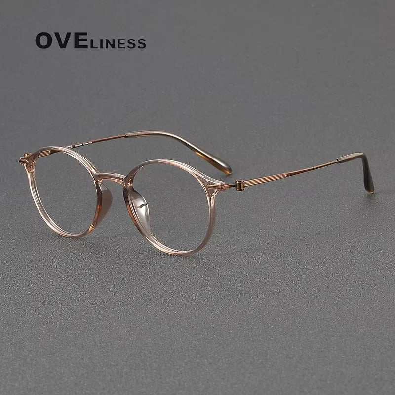 Oveliness Women's Full Rim Round Acetate Titanium Eyeglasses 8668