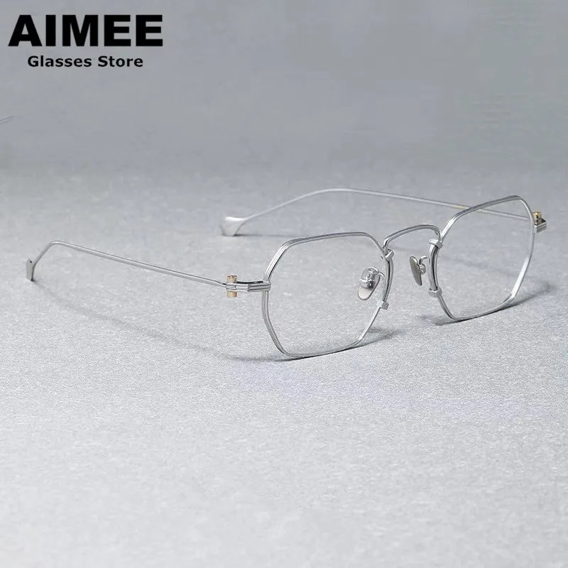 Aimee Unisex Full Rim Flat Top Polygon Titanium Eyeglasses 190069 Full Rim Aimee