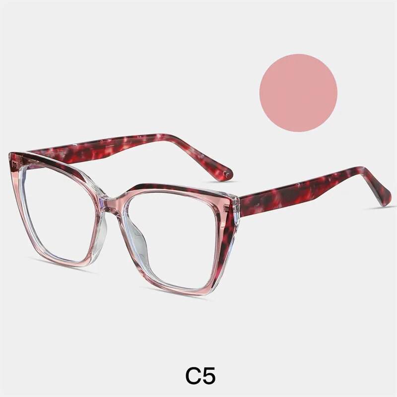 Yimaruili Women's Full Rim Cat Eye Tr 90 Acetate Eyeglasses 87216 Full Rim Yimaruili Eyeglasses Transparent Pink C5