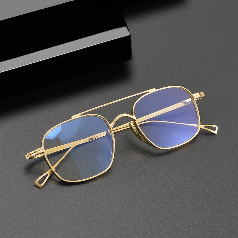 Black Mask Unisex Full Rim Square Double Bridge Titanium Eyeglasses K9501 Full Rim Black Mask