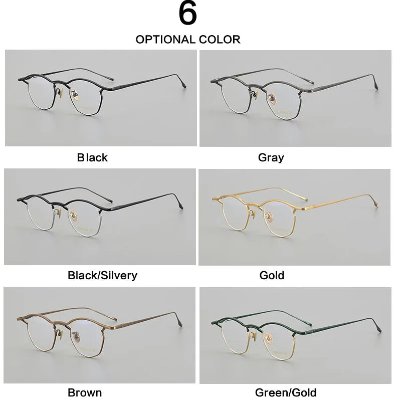 Muzz Unisex Full Rim Small Brow Line Polygon Titanium Eyeglasses Mu004 Full Rim Muzz