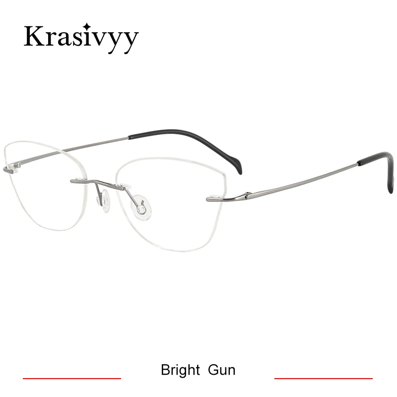Krasivyy Women's Rimless Oval Cat Eye Titanium Eyeglasses 316086