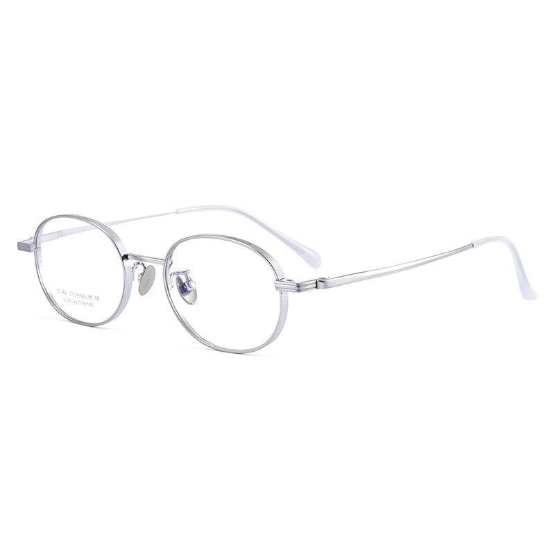 Hdcrafter Unisex Full Rim Round Titanium Eyeglasses 2042 Full Rim Hdcrafter Eyeglasses Silver  