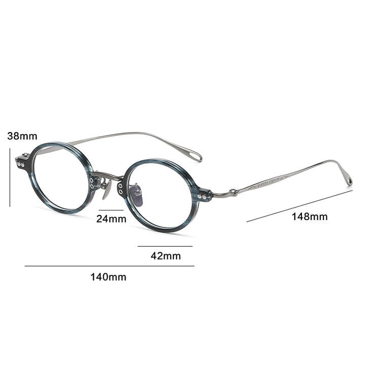 Gatenac Unisex Full Rim Round Acetate Titanium Eyeglasses Gxyj1089 Full Rim Gatenac