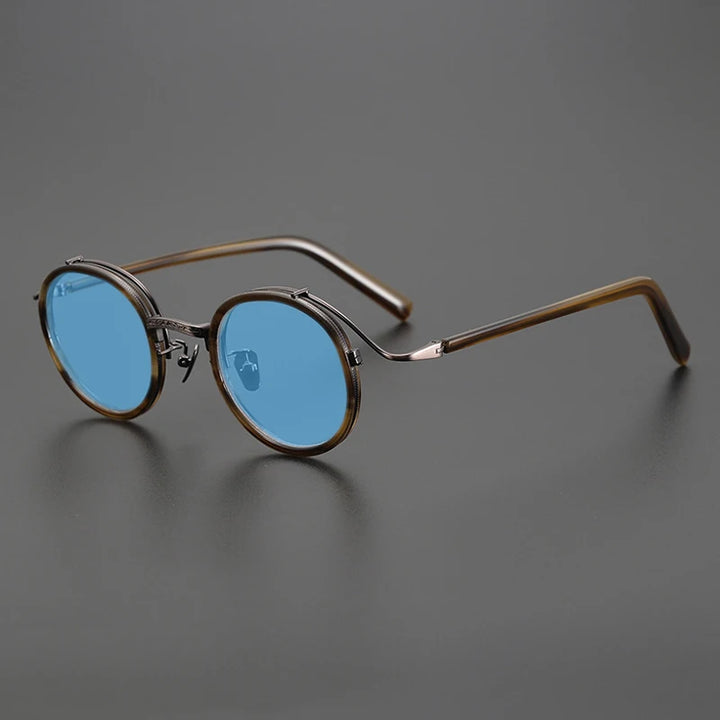 Gatenac Unisex Full Rim Round Polarized Acetate Titanium Sunglasses Mo12 Sunglasses Gatenac Stripe Blue