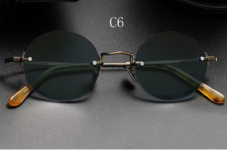 Yujo Men's Rimless Round Oval Titanium UV400 Sunglasses Y4346 Sunglasses Yujo C6 CHINA