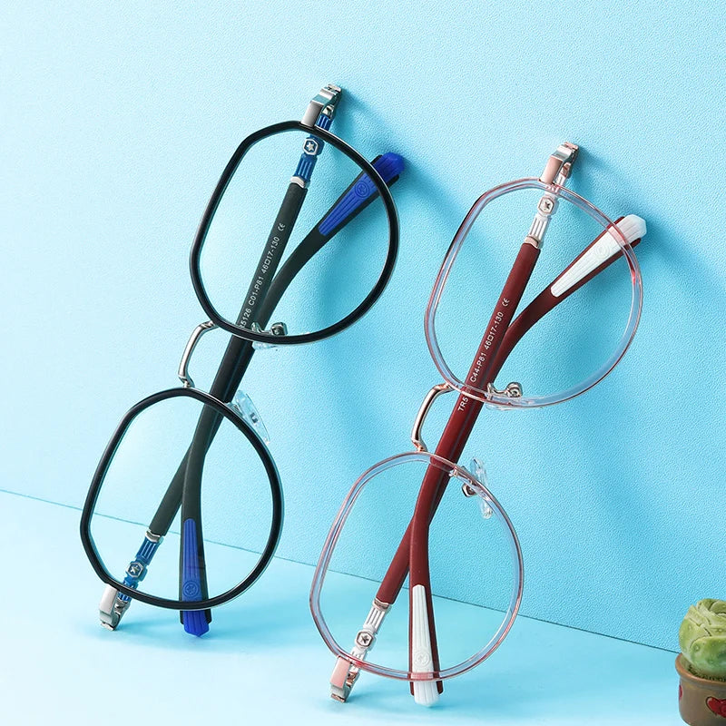 Vicky Youth Unisex Full Rim Flat Top Round Tr 90 Titanium Eyeglasses 5126 Full Rim Vicky