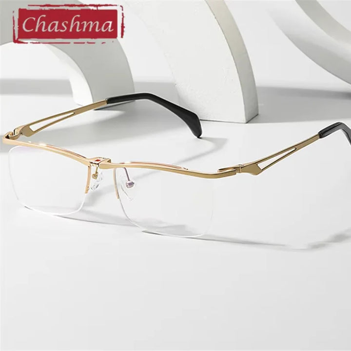 Chashma Ochki Men's Semi Rim Square Brow Line Titanium Eyeglasses 14489 Semi Rim Chashma Ochki
