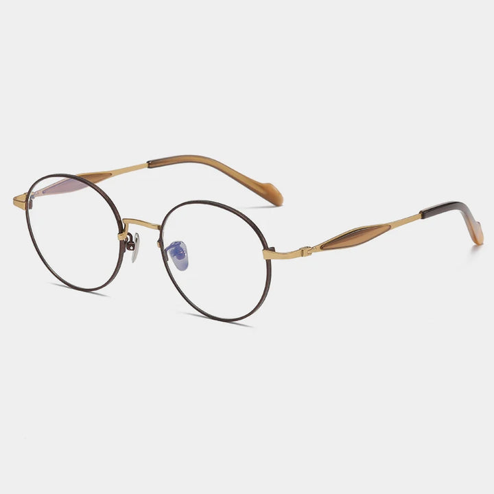 Gatenac Unisex Full Rim Round Titanium Eyeglasses Gxyj1160 Full Rim Gatenac Gold Brown