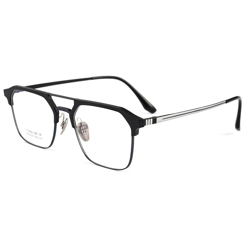 Handoer Men's Semi Rim Square Double Bridge Titanium Eyeglasses 9204 Semi Rim Handoer black and blue