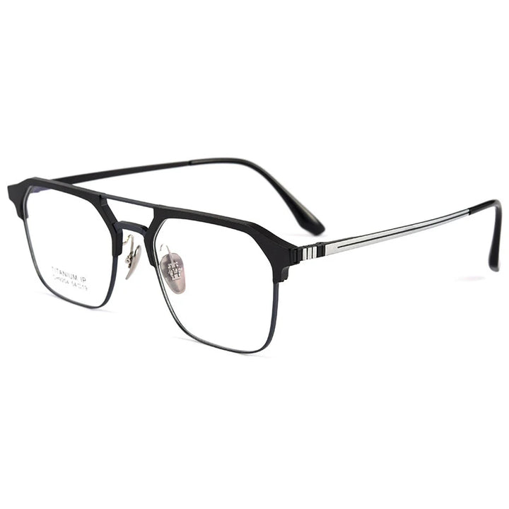 Handoer Men's Semi Rim Square Double Bridge Titanium Eyeglasses 9204 Semi Rim Handoer black and blue