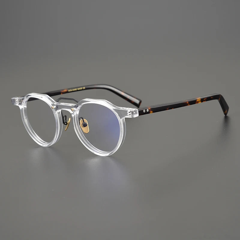 Hewei Unisex Full Rim Flat Top Round Double Bridge Acetate Eyeglasses 0015 Full Rim Hewei clear