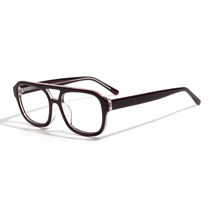 Black Mask Unisex Full Rim Square Double Bridge Acetate Eyeglasses 908 Full Rim Black Mask Brown