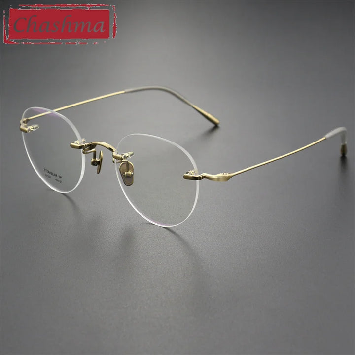 Chashma Ottica Unisex Rimless Octagon Round Titanium Eyeglasses 2321 Rimless Chashma Ottica Gold