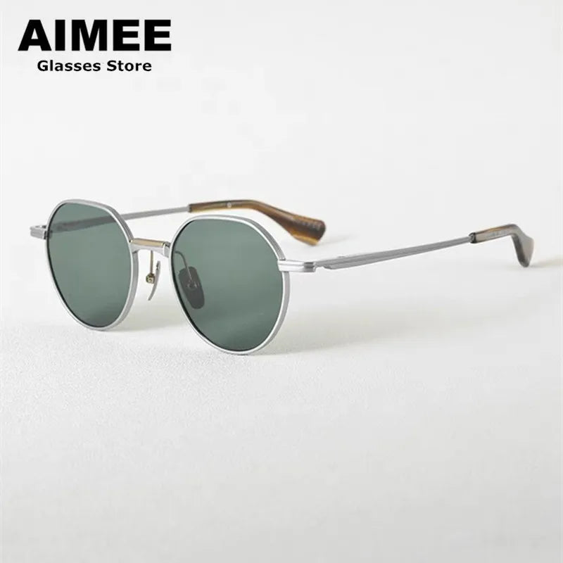 Aimee Unisex Full Rim Flat Top Round Titanium Sunglasses 19150