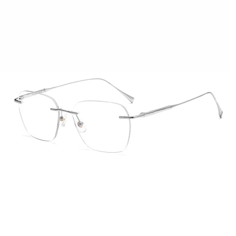 Reven Jate Unisex Rimless Square Titanium Eyeglasses 1912t Rimless Reven Jate silver
