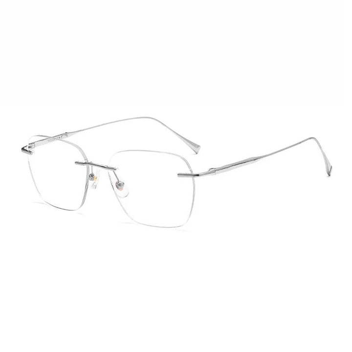 Reven Jate Unisex Rimless Square Titanium Eyeglasses 1912t Rimless Reven Jate silver
