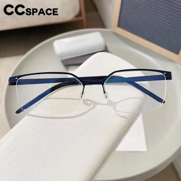 CCSpace Men's Semi Rim Square Screwless Titanium Eyeglasses 56871 Semi Rim CCspace